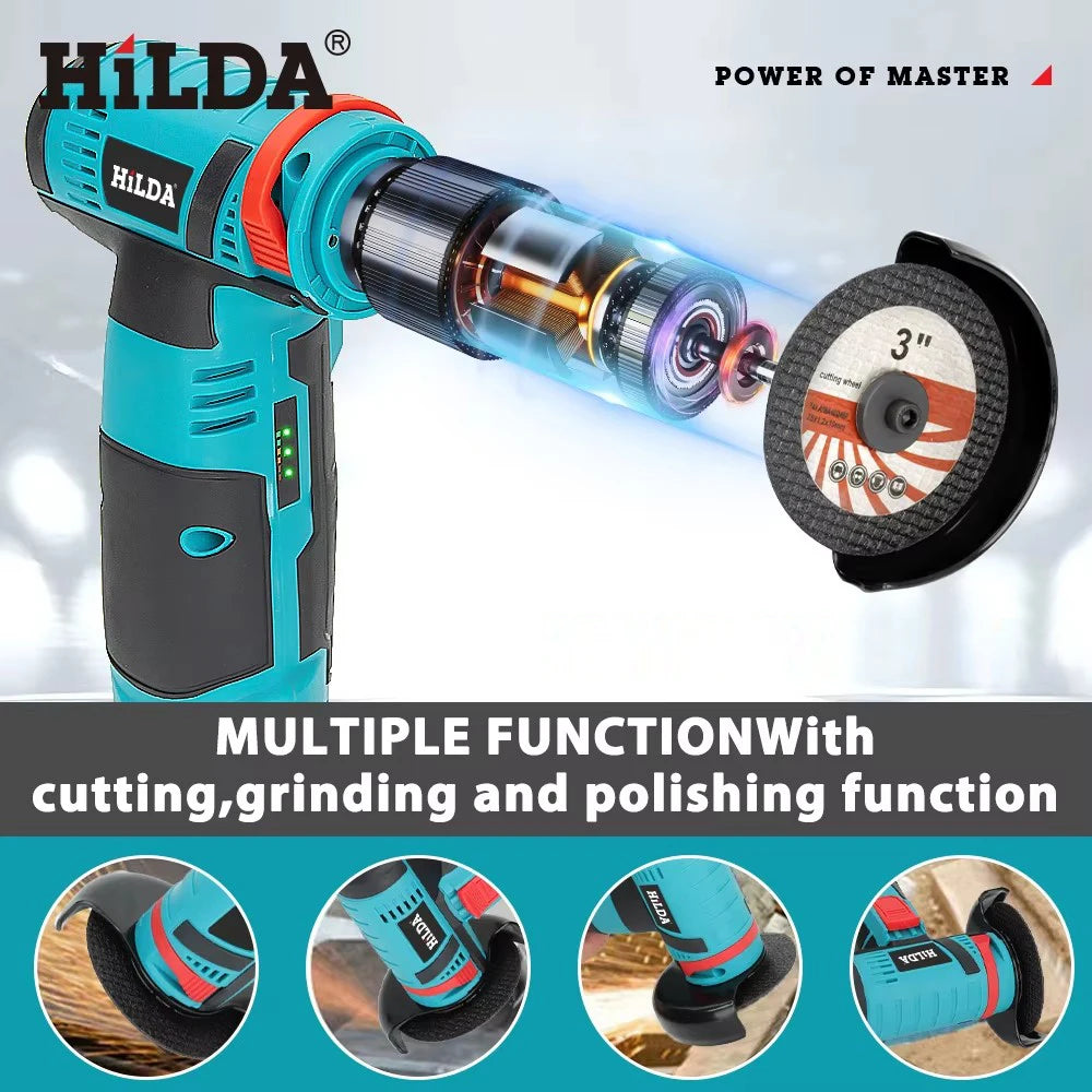HILDA 12V Cordless Mini Angle Grinder – 19,500 RPM Grinding & Cutting Tool