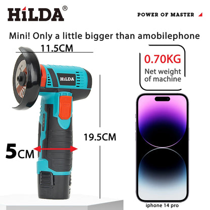 HILDA 12V Cordless Mini Angle Grinder – 19,500 RPM Grinding & Cutting Tool