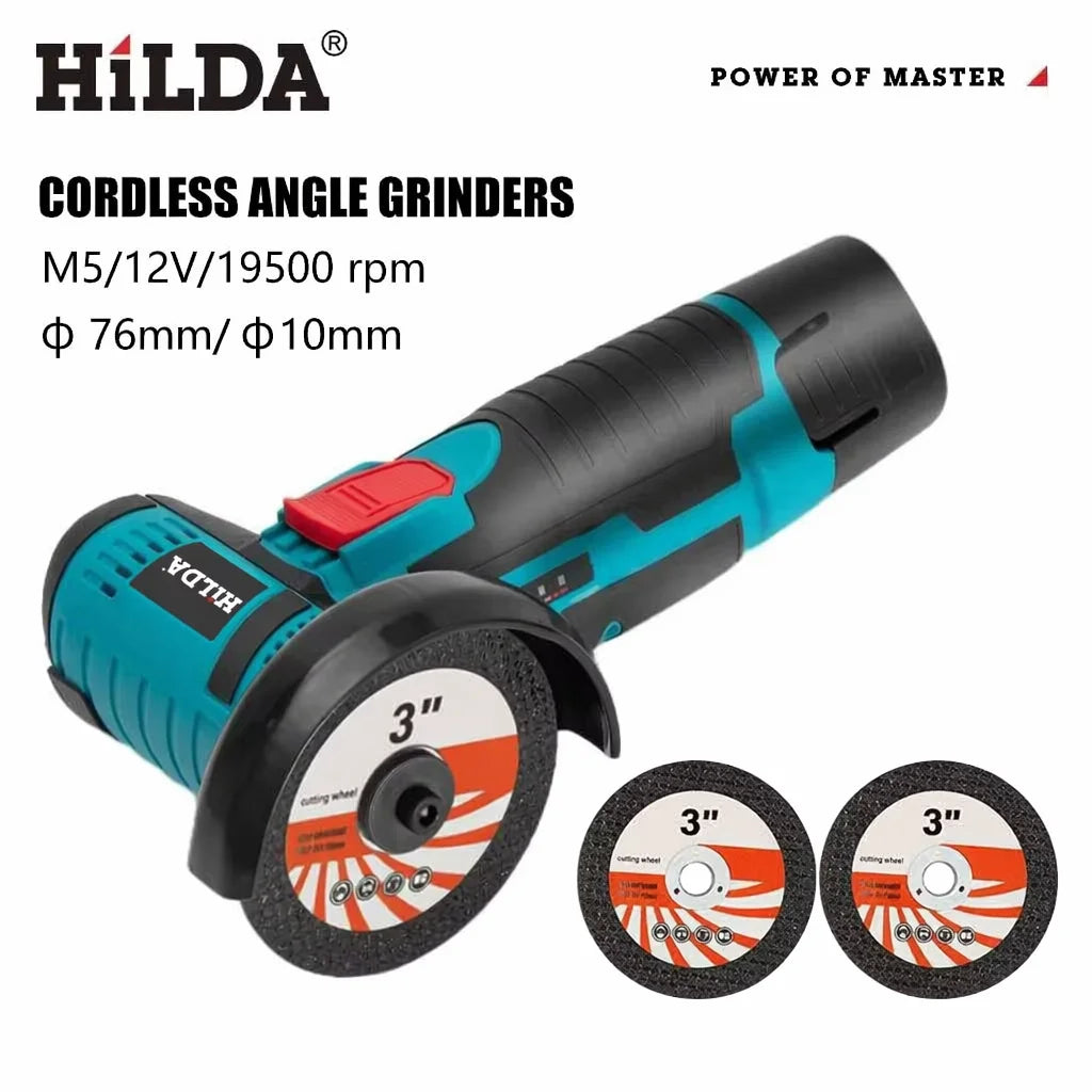 HILDA 12V Cordless Mini Angle Grinder – 19,500 RPM Grinding & Cutting Tool