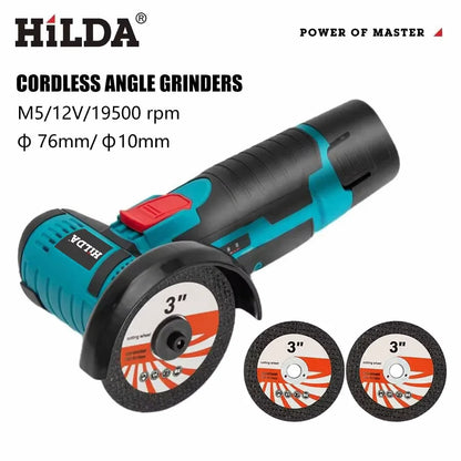 HILDA 12V Cordless Mini Angle Grinder – 19,500 RPM Grinding & Cutting Tool