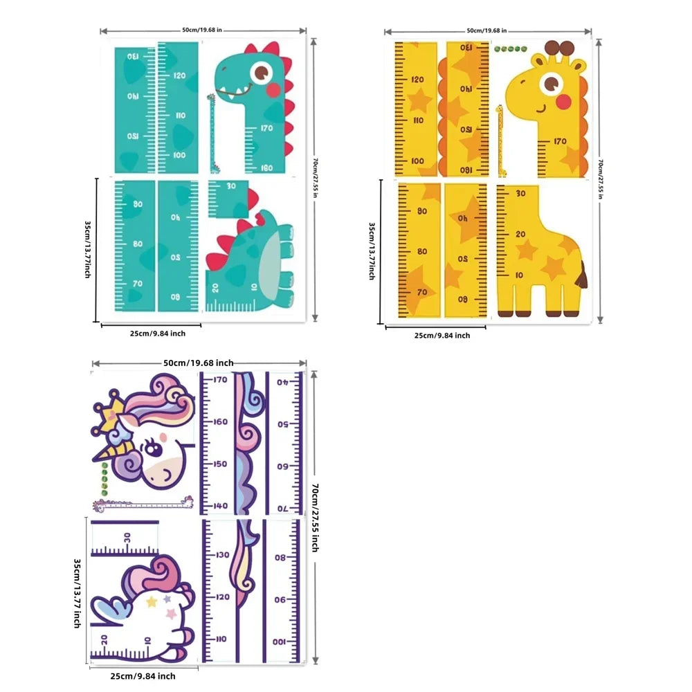 Kids Wall Height Chart – Unicorn, Dinosaur & Giraffe Growth Measuring Ruler