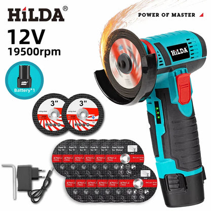 HILDA 12V Cordless Mini Angle Grinder – 19,500 RPM Grinding & Cutting Tool