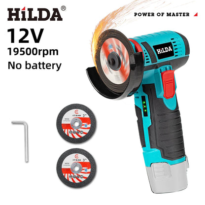 HILDA 12V Cordless Mini Angle Grinder – 19,500 RPM Grinding & Cutting Tool