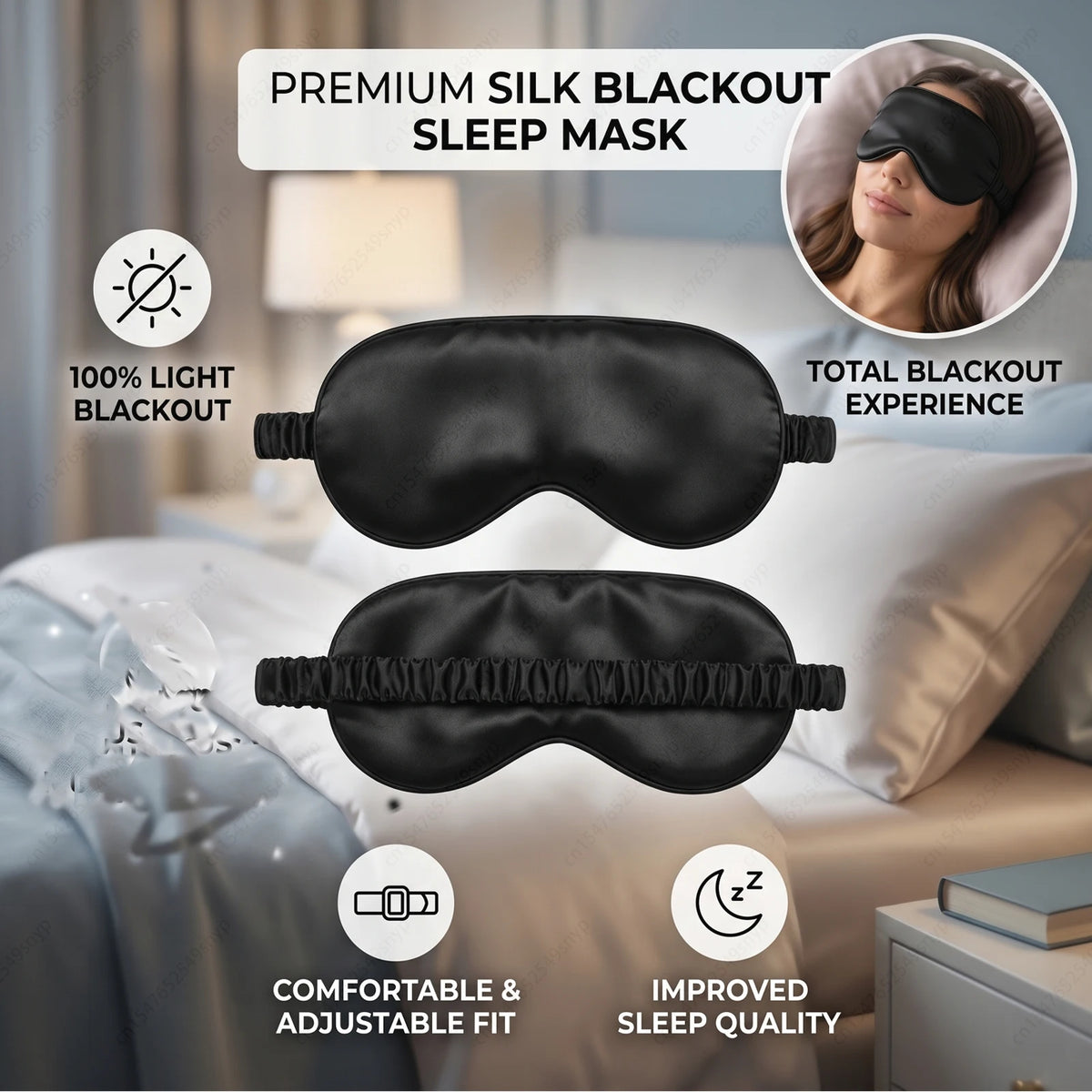 Silky Soft Blackout Sleep Mask – Adjustable Light-Blocking Eye Mask